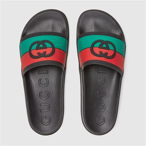 gucci green rubber slide sandals|gucci interlocking g slide sandal.